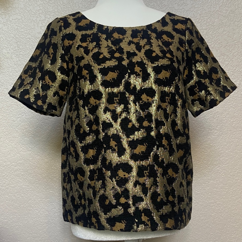 Sale! Leopard Print Gold & Black Women's Top with Black Bow. Size S, Hutch - Picture 2 of 10